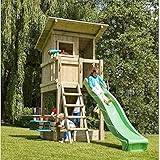 | MASGAMES | Parque infantil BEACH HUT XL | con Challenger: columpio con pared de escalada y red de escalada | Altura plataforma casita de 150 cm | Anclajes incluidos | Uso doméstico |