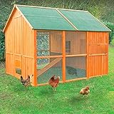 Gallinero Noruega para 10-12 Gallinas - Gallinero Grande de Madera para Exterior - Refugio y Voladero Protegido del Aire - Bandeja Extraíble - Incluye Perchas y Ponedero - 190x245x190cm