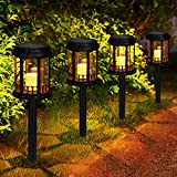 Linternas Solares Jardín GolWof 4 Piezas Luz Solar Linterna Exterior Jardin Impermeable Vela Parpadeante Amarilla Cálida Farol Solar Exterior Decoración para Patio Yarda Césped (Negro)