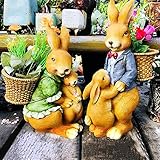 Hewitt Adornos de Jardín Conejo al Aire Libre con Decoración de Macetas Estatuas y Esculturas - Estatua de Jardín, Figura de Conejito Cesta de Flores Decoración Artística para Patio, Oficina, Hogar